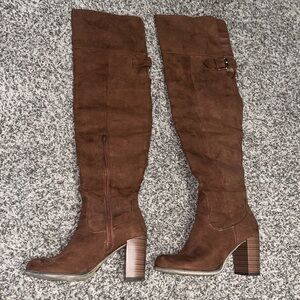 Forever 21 Brown Over-the-Knee Suede Block Heel Boots